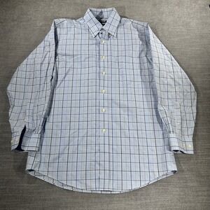 Kirkland Signature Dress Shirt Mens 15 32/33 Blue Plaid Excellent Non-Iron Fit M